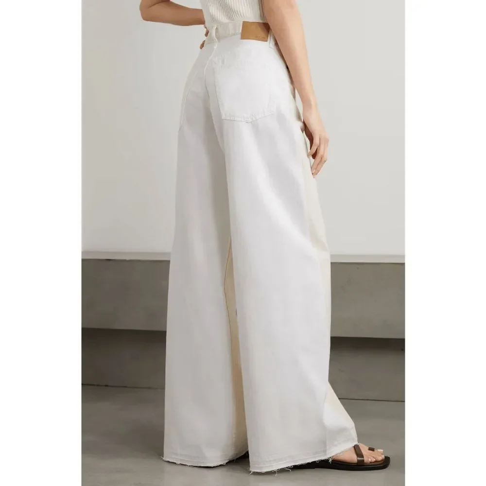 Rag & Bone Sofie Two-tone Frayed High-rise Wide-leg Jeans Ecru White Size 29 - Picture 2 of 13
